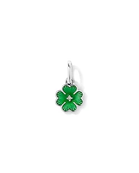 Green Clover Pendant with Diamond in Sterling Silver