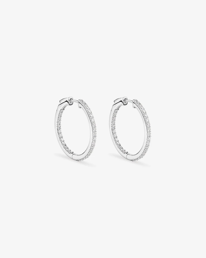 30mm Cubic Zirconia Huggie Hoop Earrings in Sterling Silver