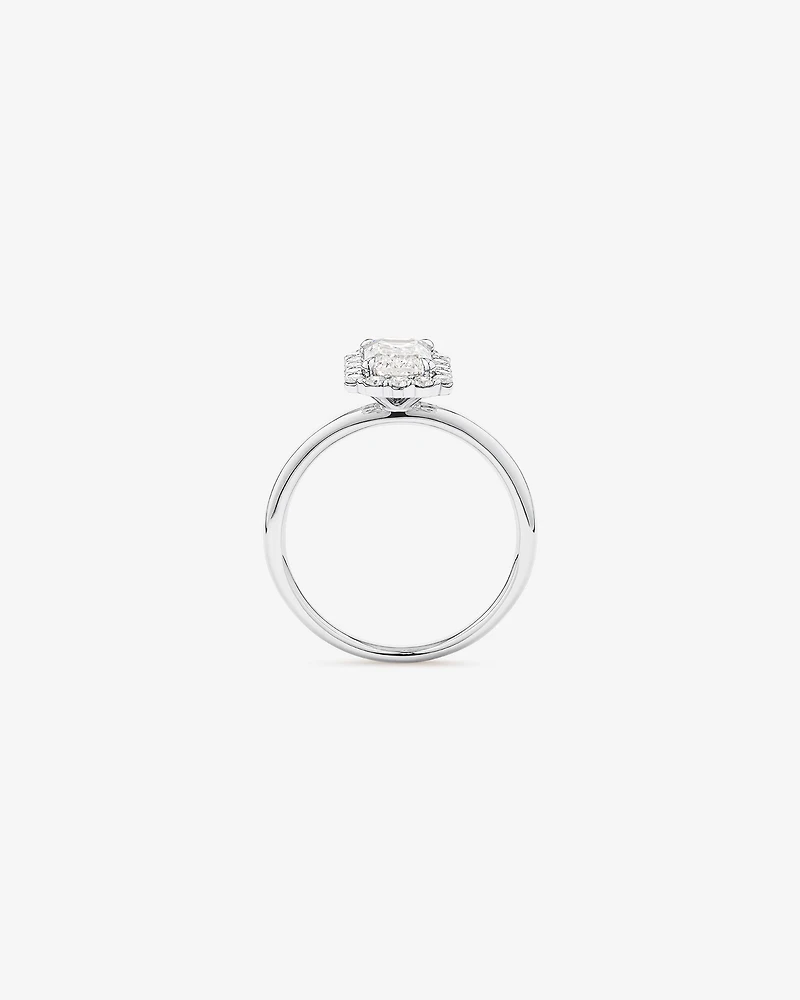 1.46 Carat TW Emerald Cut Laboratory-Grown Diamond Halo Engagement Ring in 14kt Yellow and White Gold