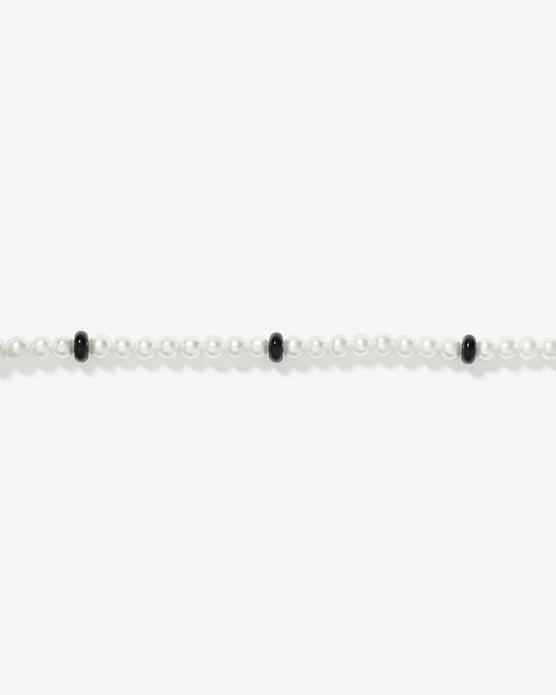 Cultured Freshwater Pearl & Onyx Bracelet in Sterling Silver