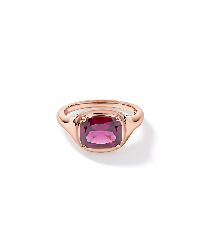 Elongated Cushion Cut Raspberry Rhodolite Garnet East-to-West Set Ring 10kt Rose Gold