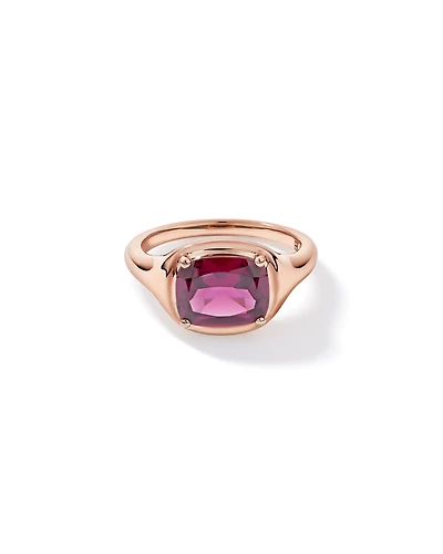 Elongated Cushion Cut Raspberry Rhodolite Garnet East-to-West Set Ring 10kt Rose Gold