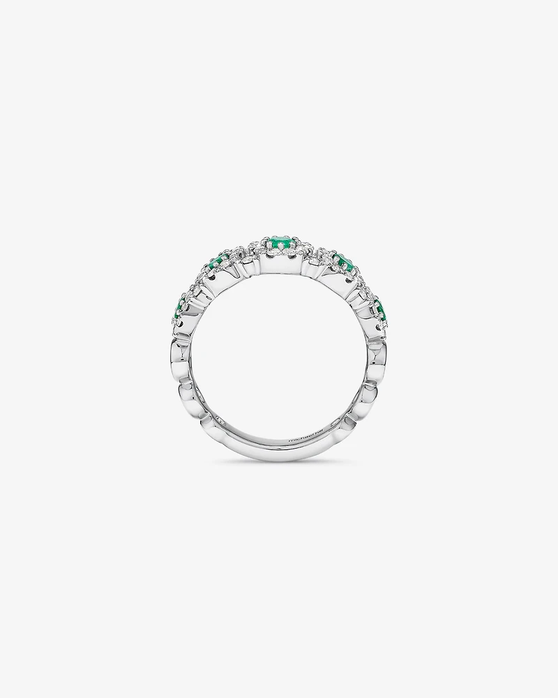 Bubble Ring with Emerald & 0.50 Carat TW of Diamonds in 14kt White Gold