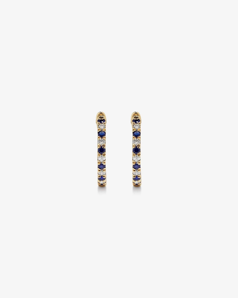 0.22 Carat TW Diamond and Created Sapphire Huggie Hoop Earrings in 10kt Yellow Gold