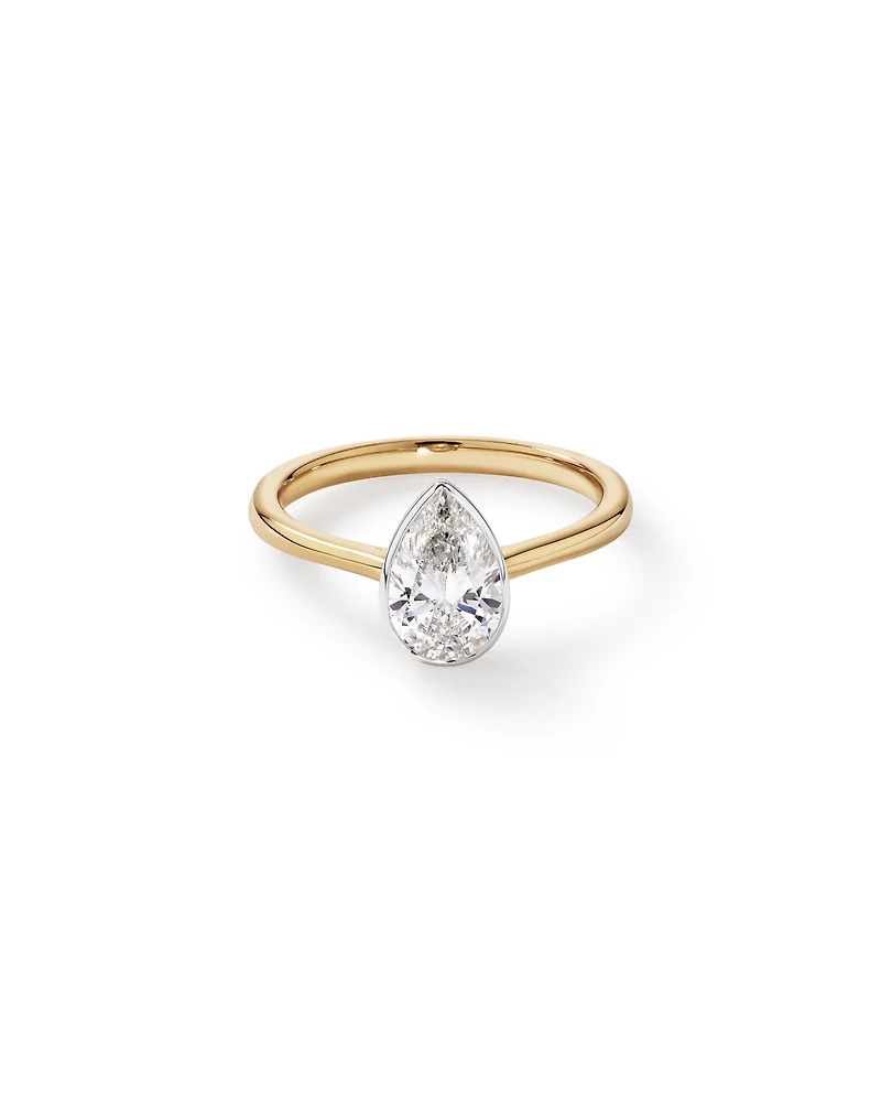 1.25 Carat TW Pear Cut Laboratory-Grown Diamond Solitaire Bezel Set Engagement Ring in 14kt Yellow and White Gold