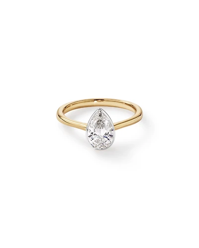 1.25 Carat TW Pear Cut Laboratory-Grown Diamond Solitaire Bezel Set Engagement Ring in 14kt Yellow and White Gold