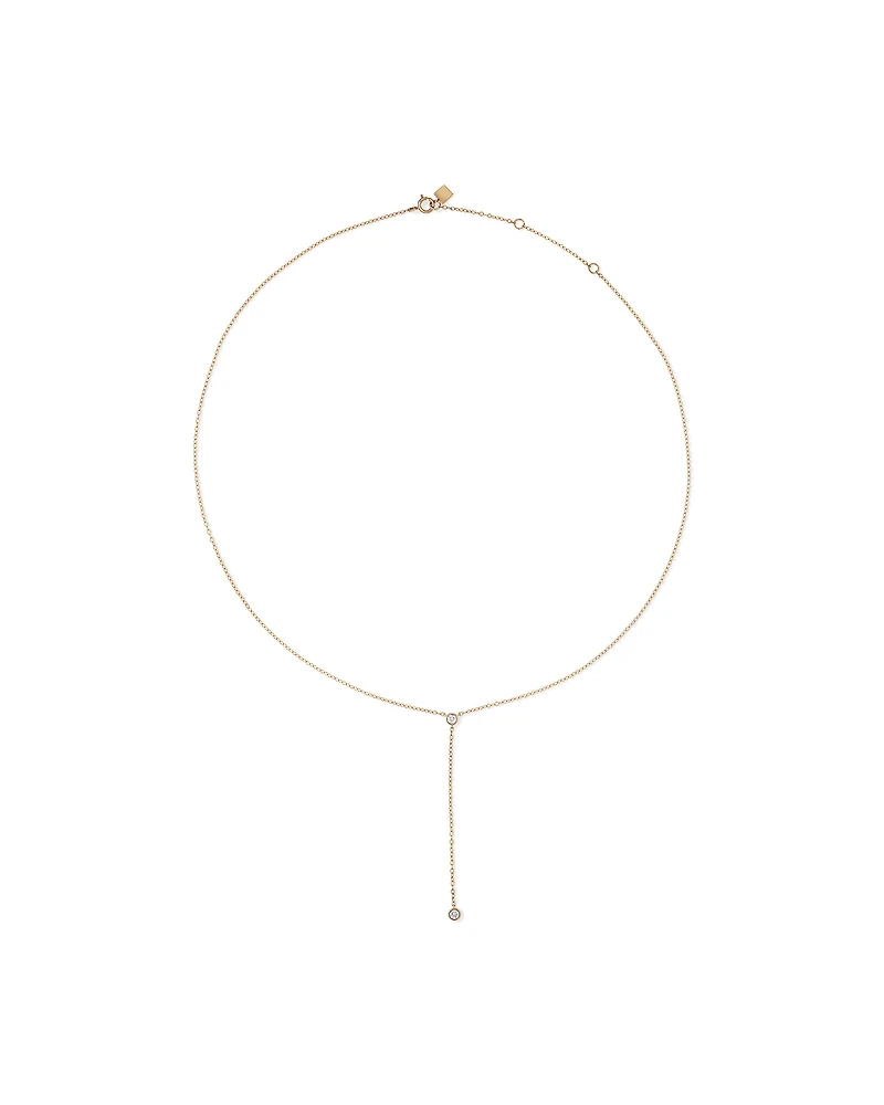 0.14 Carat TW Round Brilliant Diamond Bezel Set Lariat Necklace in 10kt Yellow Gold