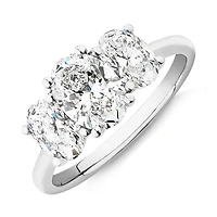 Bague en or blanc 14 K avec 3 diamants ovales créés en laboratoire totalisant 2 ct