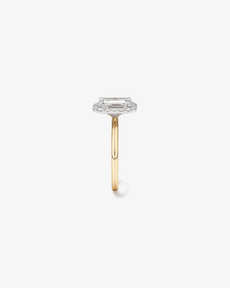 Bague de fiançailles TW Emerald Cut Emerald Hall Halo de 2,34 carats en or jaune et blanc 14 carats