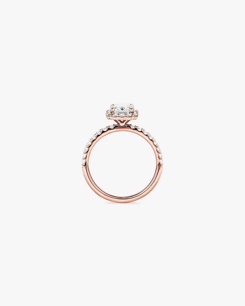 Bague de fiançailles en halo de diamants cultivés en laboratoire TW taille émeraude de 1,78 carat en or rose 14 carats