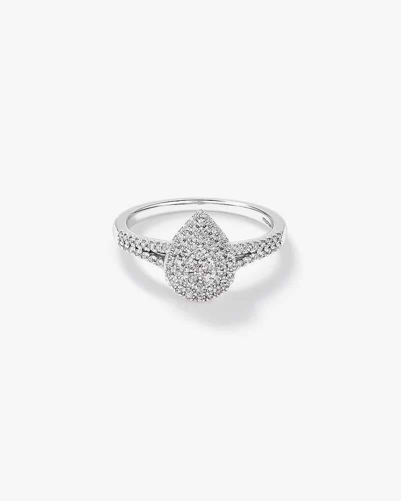 0.30 Carat TW Pear Shaped Cluster Halo Diamond Ring in 10kt White Gold