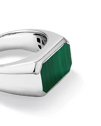 Bague chevalière rectangulaire en argent sterling avec gemme malachite verte pour hommes