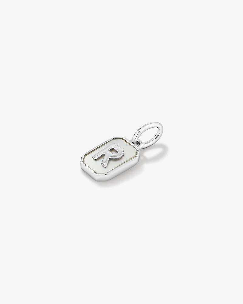 Letter R Mother of Pearl Initial Pendant in Sterling Silver