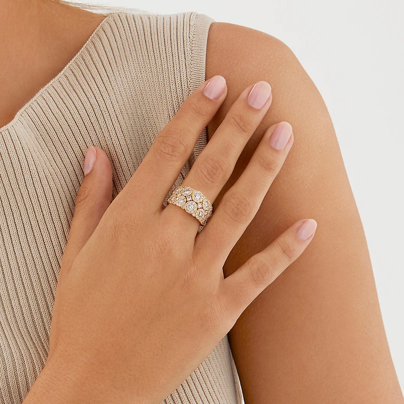 Bague à bulles à 2 rangs en or jaune 14 K avec diamants totalisant 2 ct