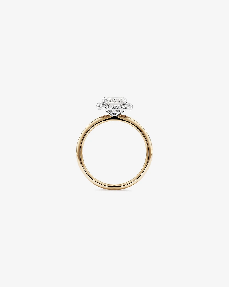 2.34 Carat TW Emerald Cut Laboratory-Grown Diamond Halo Engagement Ring in 14kt Yellow Gold