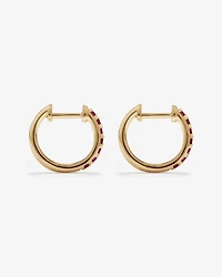Ruby Huggie Hoop Earrings in 10kt Yellow Gold