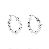 Croissant Twist 15mm Hoop Earrings in Sterling Silver