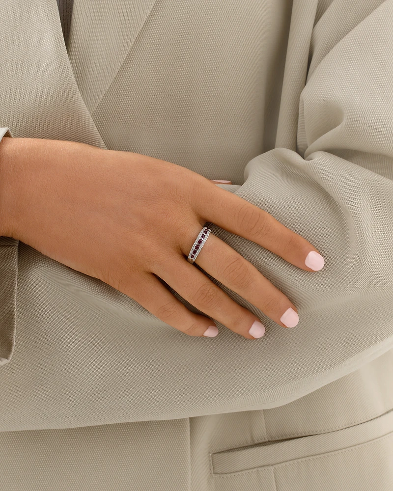 Ring with Ruby & 0.29 Carat TW of Diamonds in 10kt White Gold