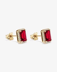 Boucles d'oreilles halo Rubis créé taille émeraude avec diamants en or jaune 10 ct