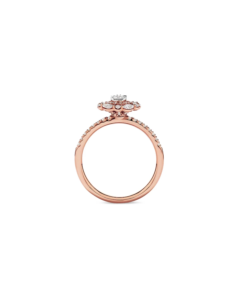 0.62 Carat TW Round Brilliant and Marquise Double Halo Cluster Diamond Ring 14kt Rose Gold with Rhodium