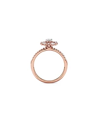 0.62 Carat TW Round Brilliant and Marquise Double Halo Cluster Diamond Ring 14kt Rose Gold with Rhodium