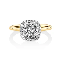 Square Cluster Halo Ring with 0.50kt TW of Diamonds in 10kt Yellow Gold