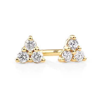 Trio de boutons d'oreilles en or jaune 10 K à diamants totalisant 0,08 ct
