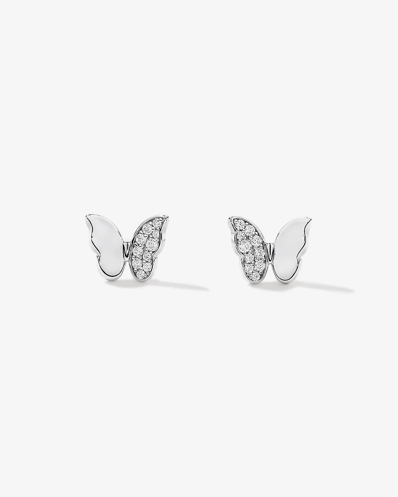 Butterfly Stud Earrings with Cubic Zirconia in Sterling Silver