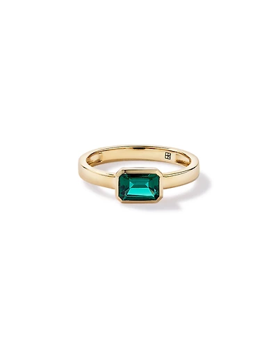 Created Emerald Bezel Ring 10kt Yellow Gold