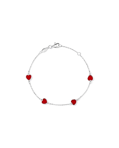 19cm Red Enamel Heart Bracelet in Sterling Silver