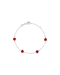 19cm Red Enamel Heart Bracelet in Sterling Silver