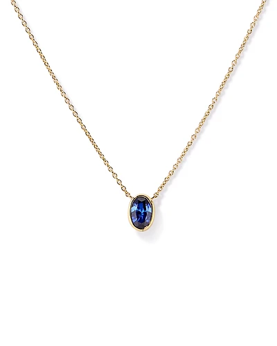 Oval Blue Created Sapphire Bezel Necklace in 10kt Gold