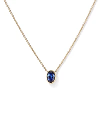 Oval Blue Created Sapphire Bezel Necklace in 10kt Gold