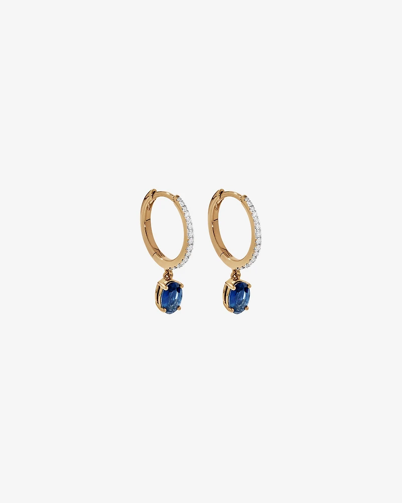 Australian Sapphire Oval Cut & 0.15 Carat TW Diamond Hoop Drop Earrings in 10kt Yellow Gold with Rhodium