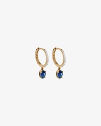 Australian Sapphire Oval Cut & 0.15 Carat TW Diamond Hoop Drop Earrings in 10kt Yellow Gold with Rhodium