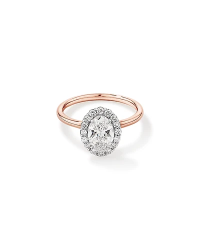 Bague de fiançailles en halo de diamants cultivés en laboratoire TW taille ovale de 1,46 carat en or rose et blanc 14 carats