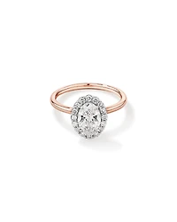 Bague de fiançailles en halo de diamants cultivés en laboratoire TW taille ovale de 1,46 carat en or rose et blanc 14 carats