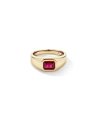 Bezel Set Created Ruby Solitaire Men's Ring 10kt Yellow Gold
