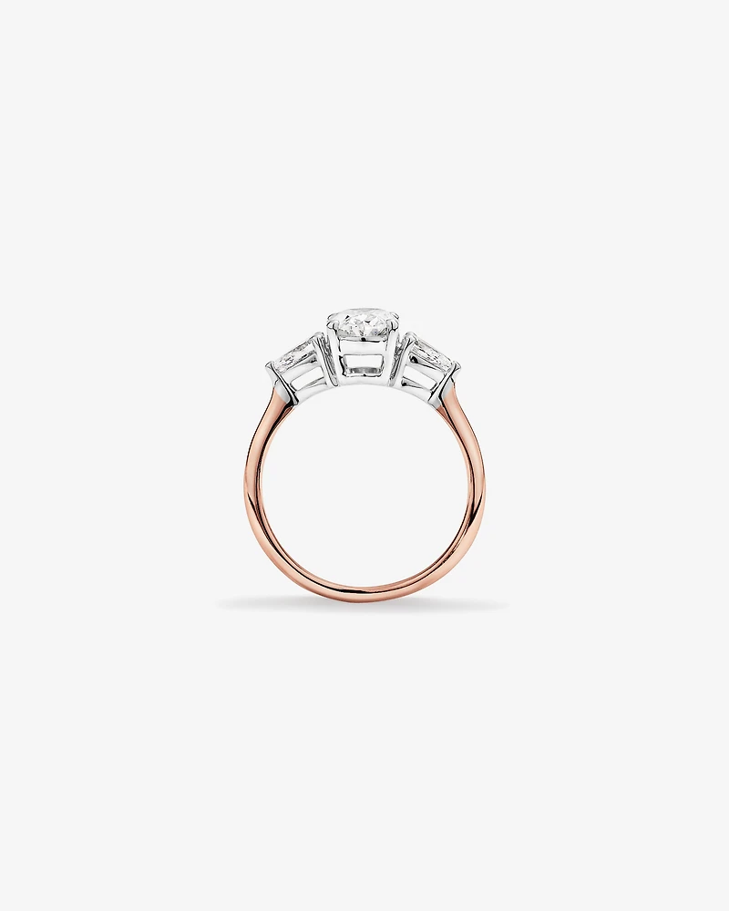 1.65 Carat TW Three Stone Oval and Pear Shaped Laboratory-Grown Diamond Engagement Ring in 14kt Rose and White Gold