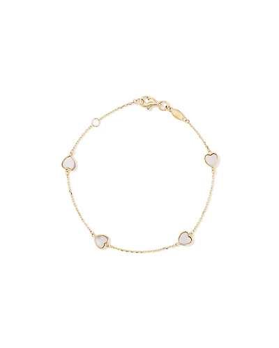 19cm (7.5") Mother of Pearl Heart Station Bracelet in 10kt Yellow Gold