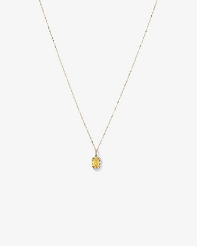 Emerald Cut Citrine and Diamond Halo Pendant with Chain in 10kt Yellow Gold