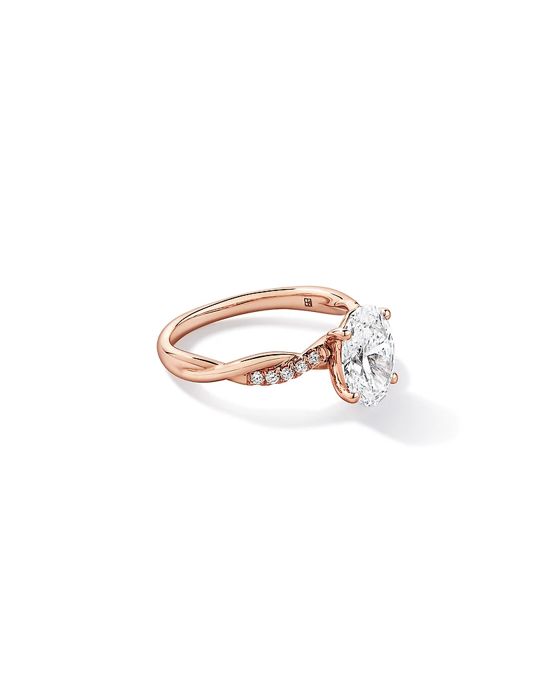 Bague de fiançailles torsadée en or rose 14 carats, sertie d'un diamant ovale 2,10 carats cultivé laboratoire