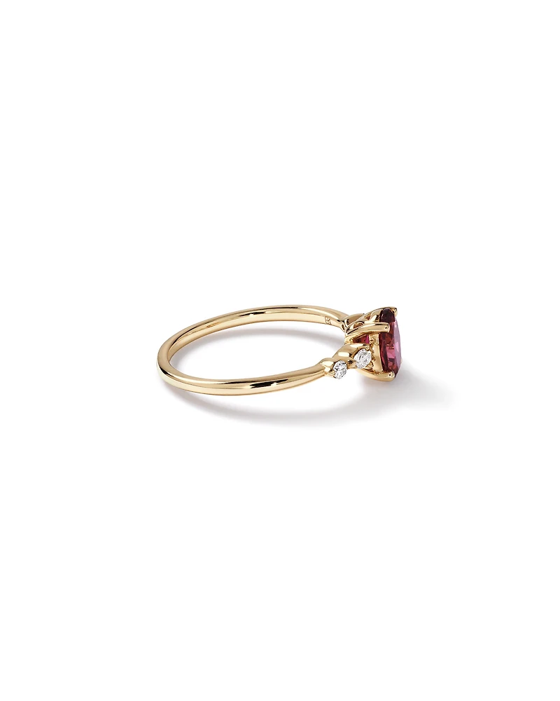 Oval-Cut Pink Tourmaline Scatter Ring with 0.10 Carat TW of Diamonds in 10kt Yellow Gold