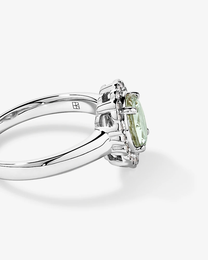 Green Amethyst & 0.20TW of Diamond Halo Ring 10kt Gold