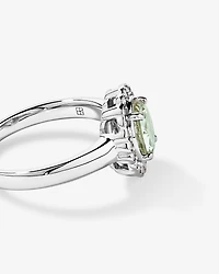 Green Amethyst & 0.20TW of Diamond Halo Ring 10kt Gold