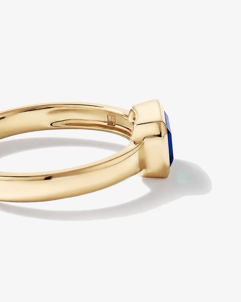 Created Sapphire Bezel Ring 10kt Yellow Gold