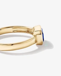 Created Sapphire Bezel Ring 10kt Yellow Gold