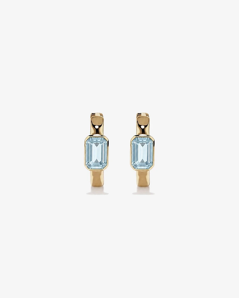 Boucles d'oreilles anneaux Aigue-marine serties clos en or jaune 10 ct
