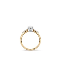 Bague de fiançailles avec diamants laboratoire taille ovale TW 1,40 carats et pierre latérale ronde en or jaune blanc 14