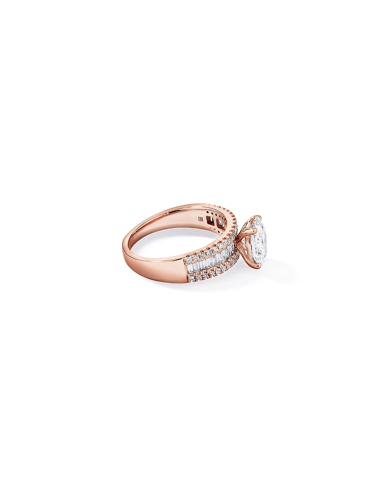 2.21 Carat TW Oval and Baguette Laboratory-Grown Side Accent Diamond Ring 14kt Rose Gold